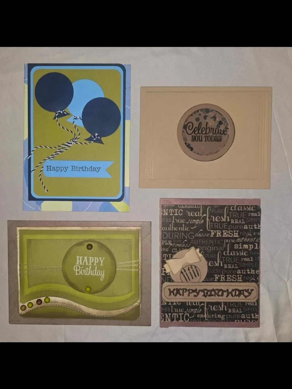 Assorted Happy Birthday Card Set in Green, Blue, Tan